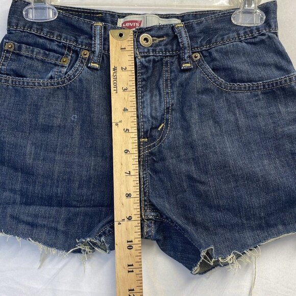 Levi’s 511 Skinny Cut-Off Raw Hem Denim Shorts Girls 12 Reg Blue Mid-Rise Used - Picture 10 of 16
